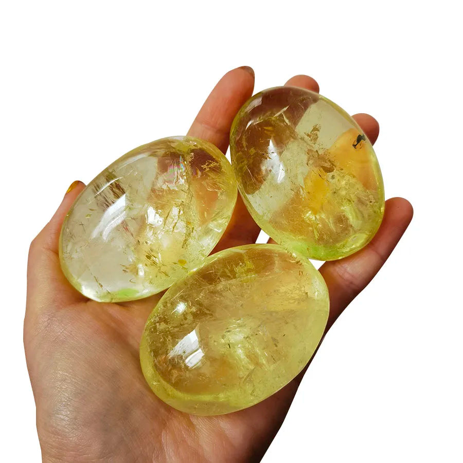 Nice Citrine Palmstone  6-7 cm 6-8 Pcs in a kg Natural Crystal Lemon Quartz Citrine Oval Shape Stone Shiny Polishing