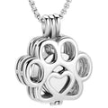 Stainless Steel Pet Memorial Locket Dog Cat Cremation Jewel Urn Necklace Ashes Paw Print Pendant Souvenir Mini Casket Jar Holder
