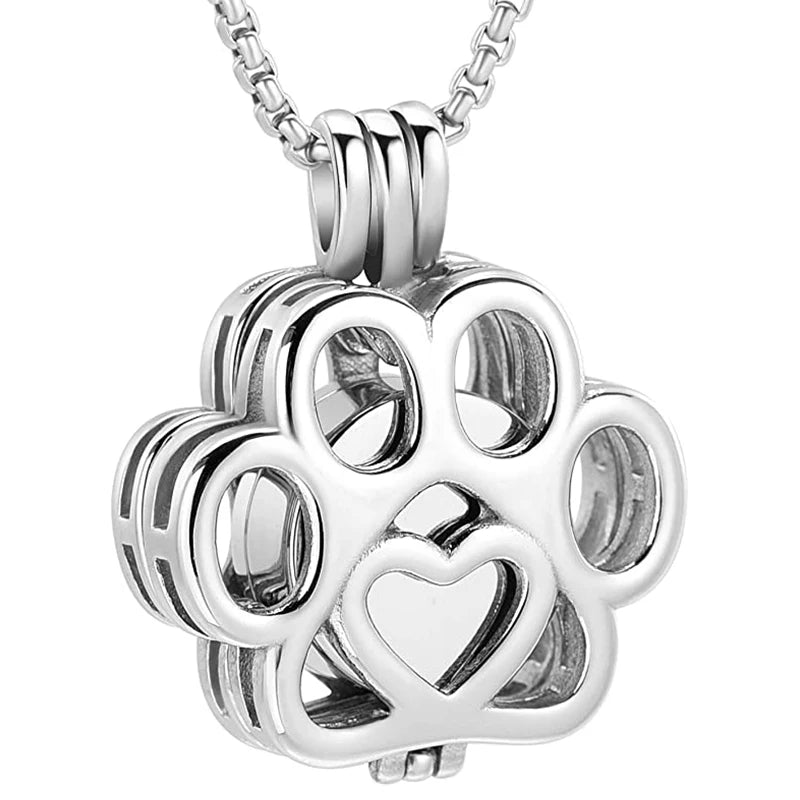 Stainless Steel Pet Memorial Locket Dog Cat Cremation Jewel Urn Necklace Ashes Paw Print Pendant Souvenir Mini Casket Jar Holder