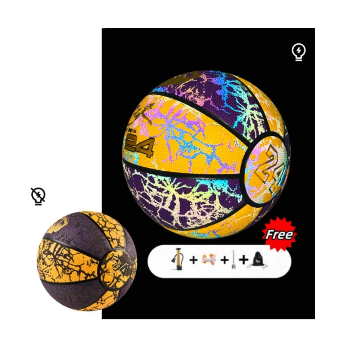 Holographic Glow Custom Reflect Shiny Fluorescent Customized Reflective Basketball Ball