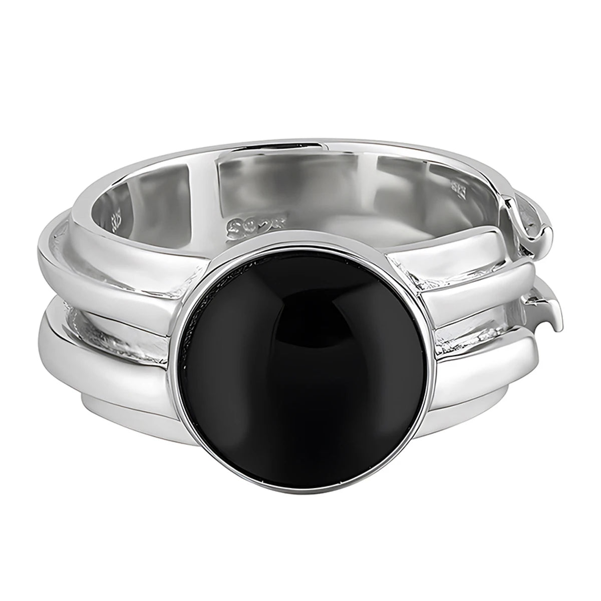 Fine Black Onyx Multilayer Irregular Jewelry Rings for Women 925 Sterling Silver Fashion Statement Adjustable Ring Custom