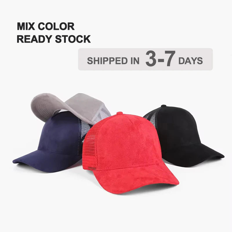 Factory Price Winter Outdoor Hip Hop Casual Solid Color Curved Brim Mesh 5-Panel Suede Trucker Caps Blank Plain