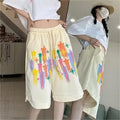 Hot Selling Women's Summer Sports Casual Pants Loose Wide Leg Star Puff Printed Shorts Embroidery Terry Fabric Drawstring Gym