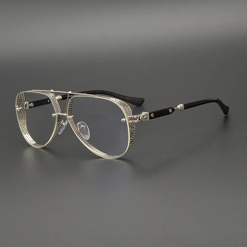 Metal Shenzhen Top Quality Handmade Luxury Carving Carved Punk pilot Eyeglasses Optical Big Frame Handmade Eyewear Frames