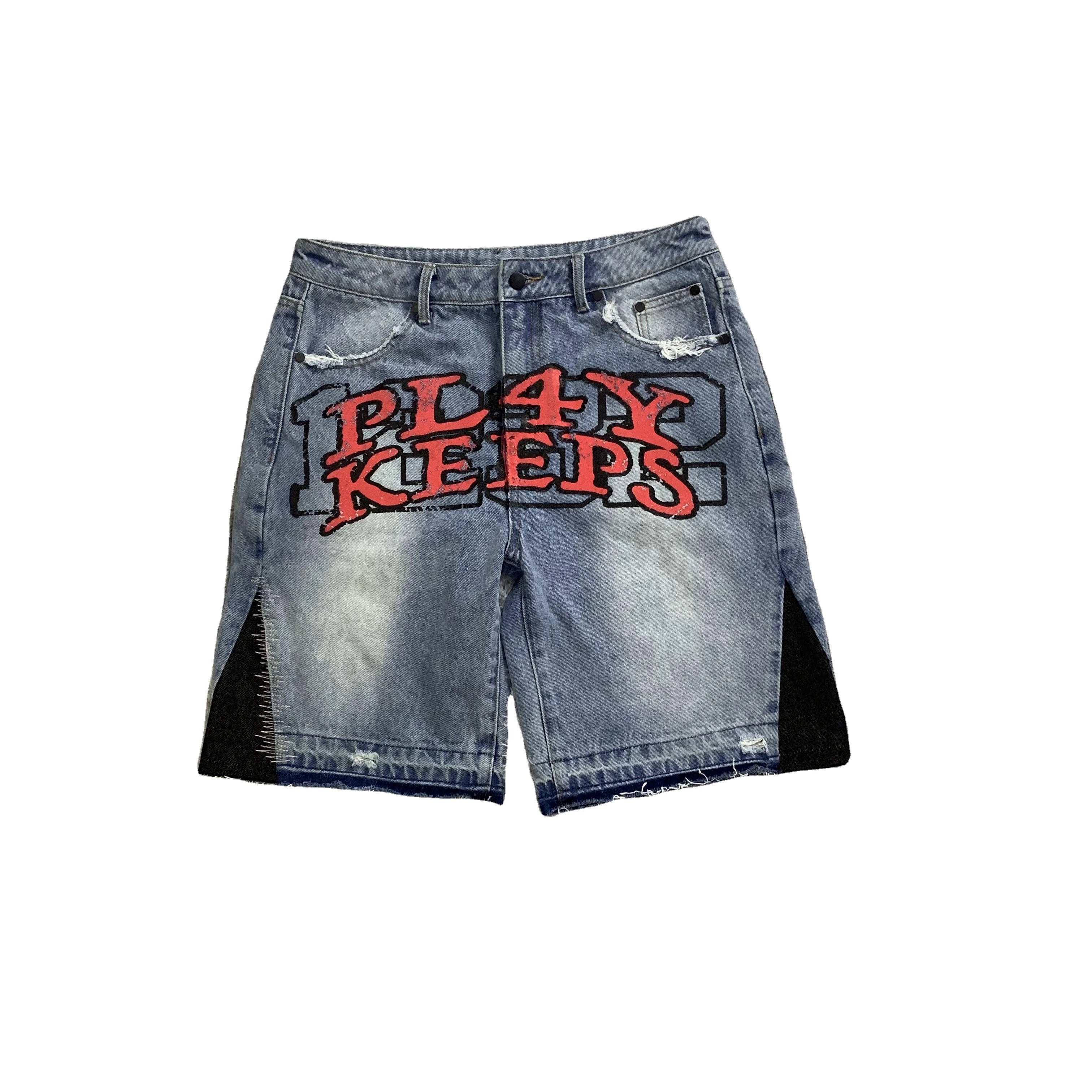 DENIMGUYS Custom Screen Printed Jeans Shorts Men 2025 Summer Streetwear Y2K Distressed Denim Shorts Pants