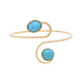 Adjustable Gold Women's Faux Turquoise Gem Rhinestone Cuff Bracelet Open Wide Wire Wrist Wrap Fashionable Bangle