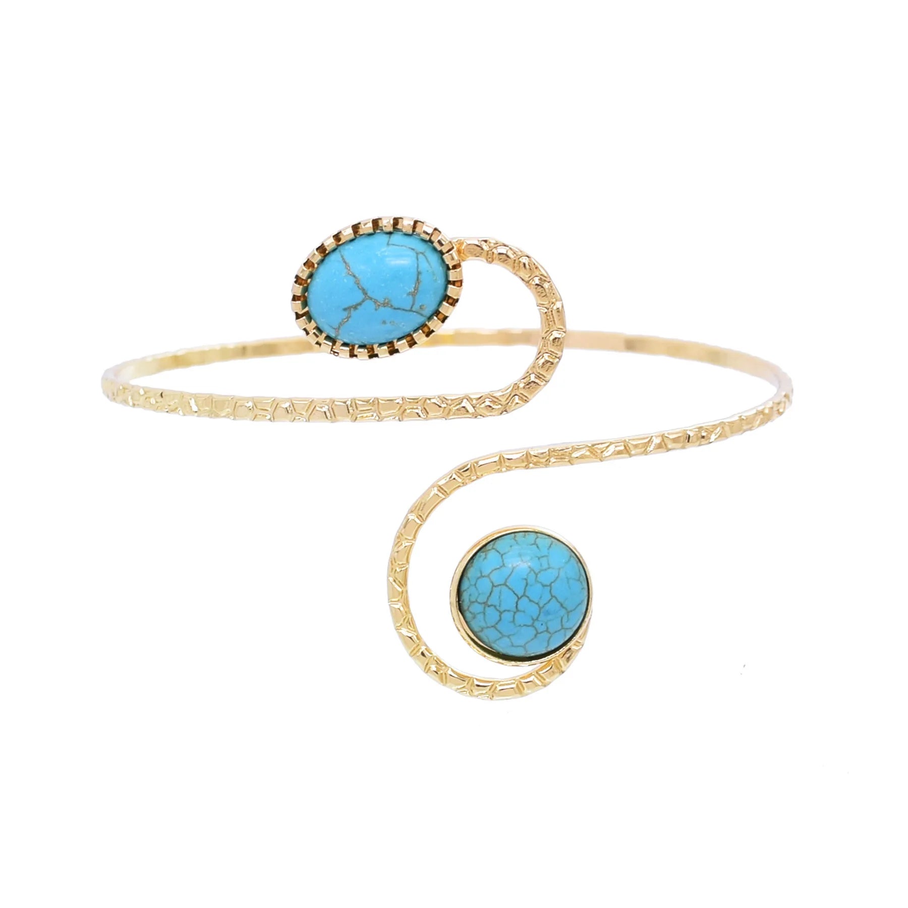 Adjustable Gold Women's Faux Turquoise Gem Rhinestone Cuff Bracelet Open Wide Wire Wrist Wrap Fashionable Bangle