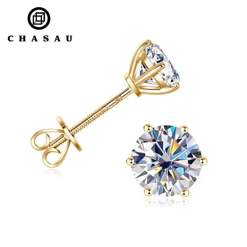 Simple Design Luxury Diamond VVS Moissanite Round Exquisite 10K Solid Gold 6.5mm 1.0ct Stud Earrings Women Men