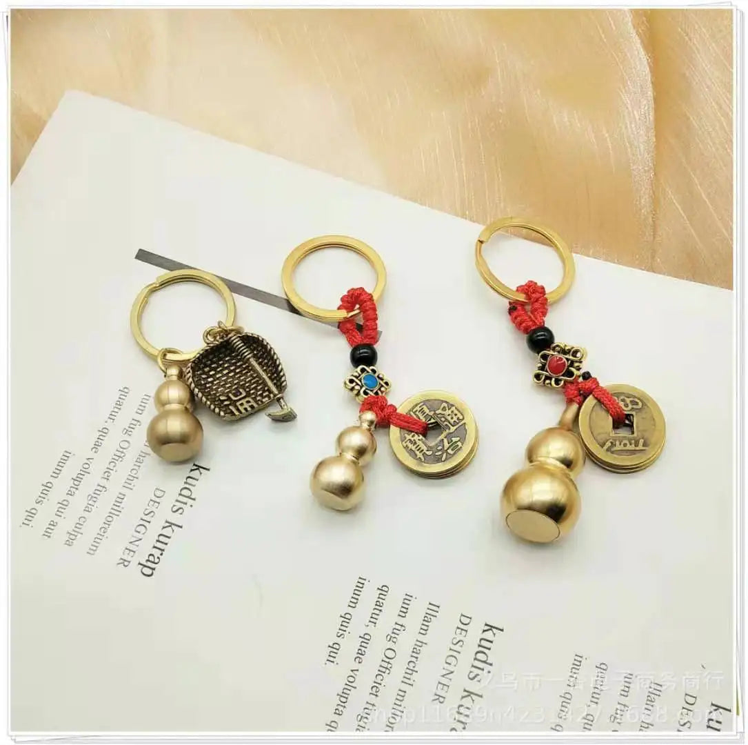 Copper Gourd Key Chain Pure Copper Brass Gourd Dustpan Pendant Key Chain Fortune-making and Fortune-making Jewelry