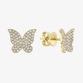 Women Jewelry Gold Plated 925 Sterling Silver Pave CZ Butterfly Stud Earrings