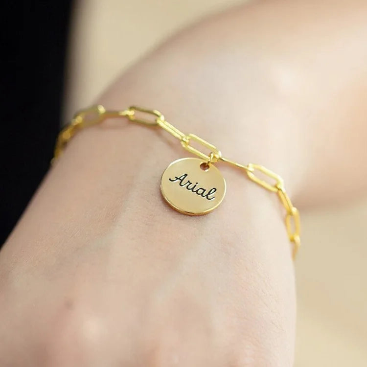 925 Sterling Silver Gold Plated Personalized Name Paperclip Chunky Chain Link Bracelet for Women-Gift for Party Occasions