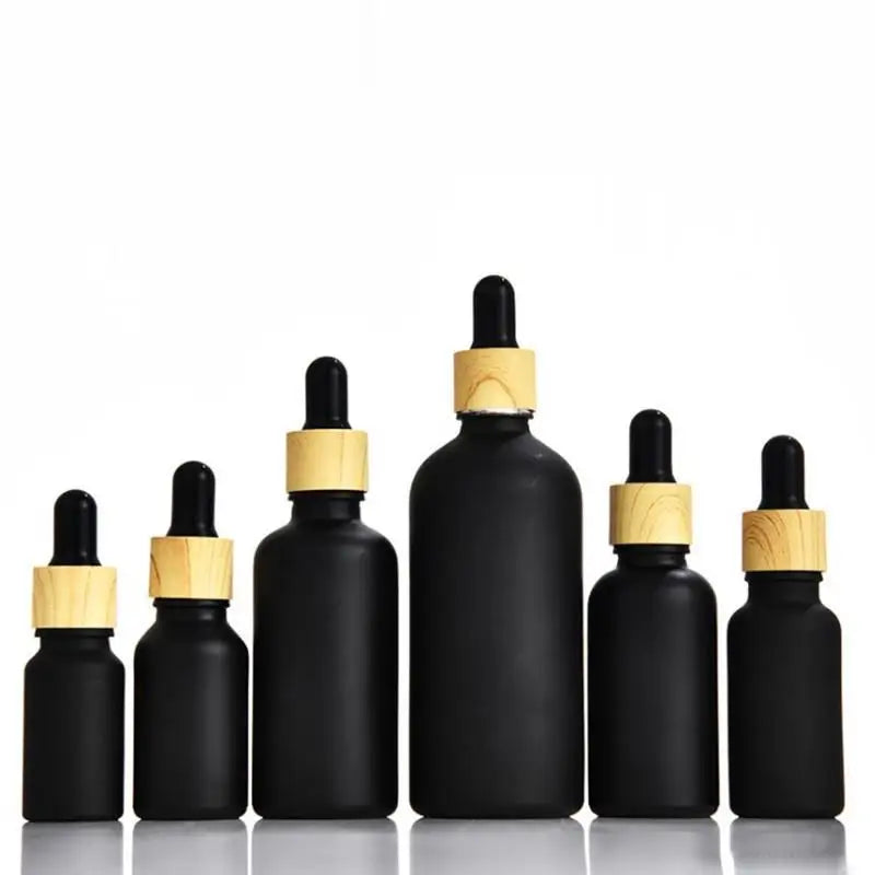 Black Frosted Glue Head Dropper Essence Bottles 5ml-100ml with Screen Printing and Custom Logo