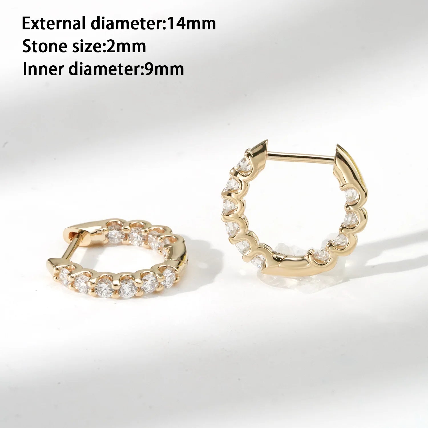Exquisite Classic Wedding Gift Hoop Earrings 2mm Lab Diamond 14MM External Diameter 10K 14K 18K Solid Gold DEF VVS VS Lab Grown