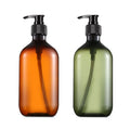 500ml Refillable PET Plastic Amber Green Lotion Bottle with Pump 16oz Empty for Shampoo and Skin Care Packaging