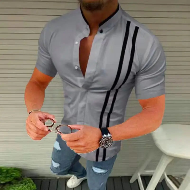 2022 Cross Border Popular Brace Color Contrast Short Sleeve Men's Casual Shirt Supports Wholesale&customization