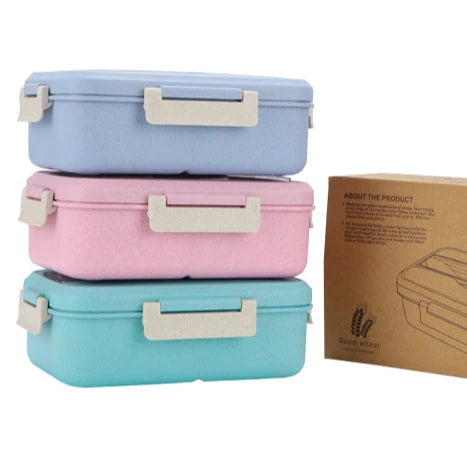 Eco-Friendly Wheat Straw Lunch Box & Flatware Set Disposable PP Material Cartoon Design for Home or School Use