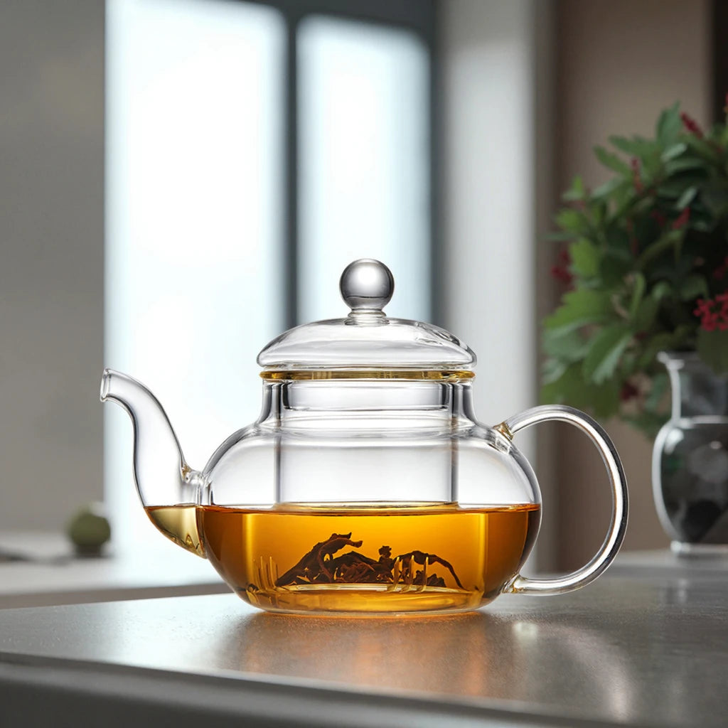 600ml 20oz High Borosilicate Glass Teapot Novelty Design Loose Leaf Tea Maker with Glass Infuser