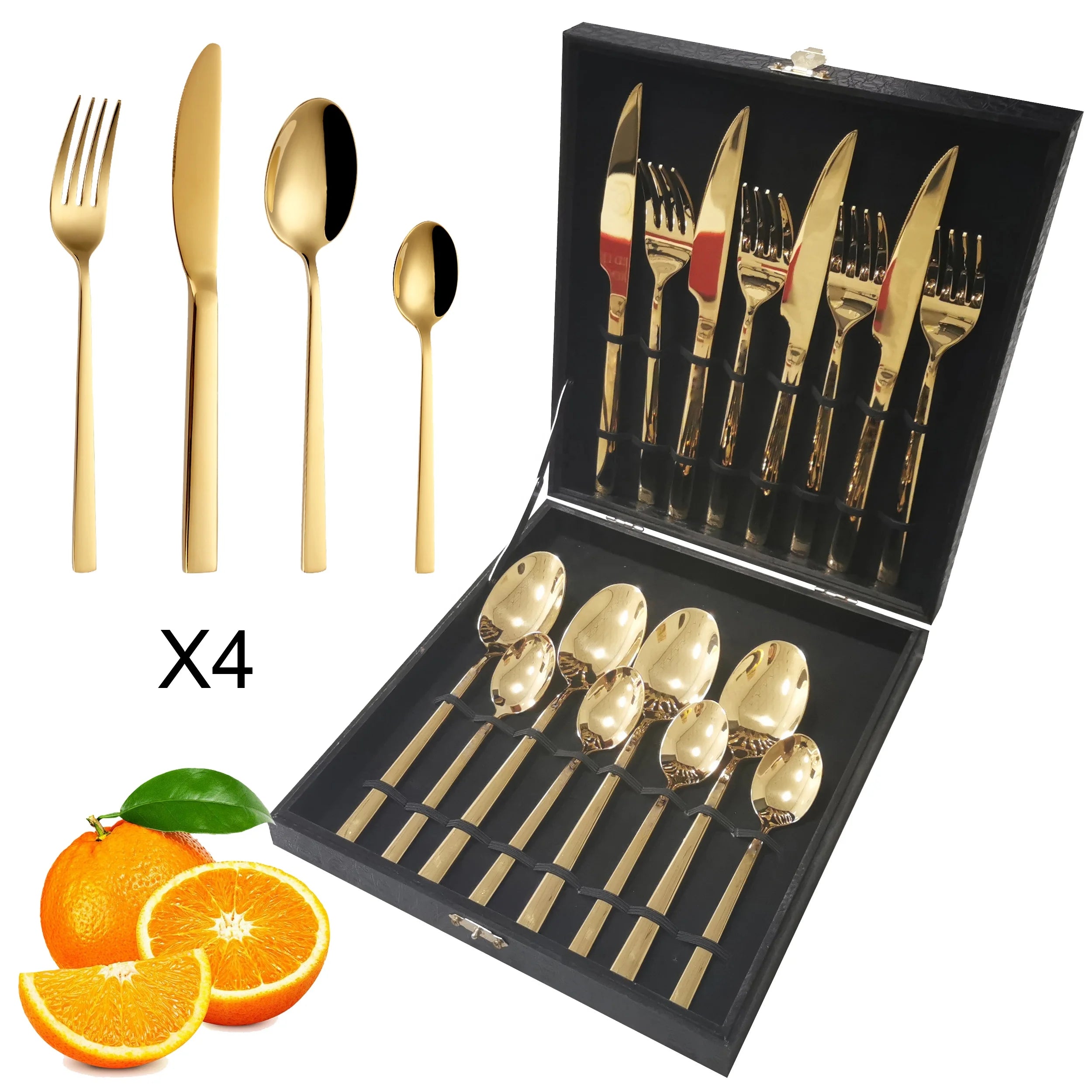 Ernesto Lidl Rose Gold Cutlery Stainless Steel Flatware Set Fork Spoon Knife 16pcs Cutlery With Wooden Case for Hotel