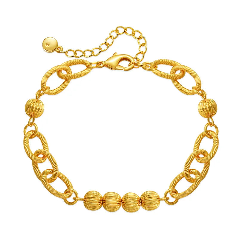 Personality O Chain Thick Chain Plated 18K Gold Beaded Bracelet Handmade Heavy Metal Chain Bracelet for Women