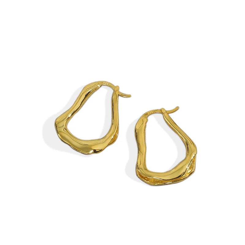 Fashion Design Simple Irregular Wave Shape 100% S925 Sterling Silver Earrings Geometric Shape Glossy Irregular Surface Hoops