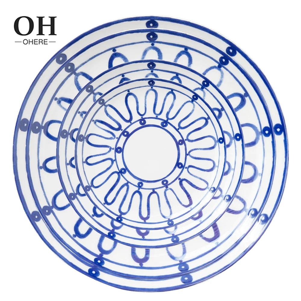 New Classic Bone China Plate in Blue Wrought Iron Design 4-Piece Eco-Friendly Customizable Dinnerware Set for Weddings