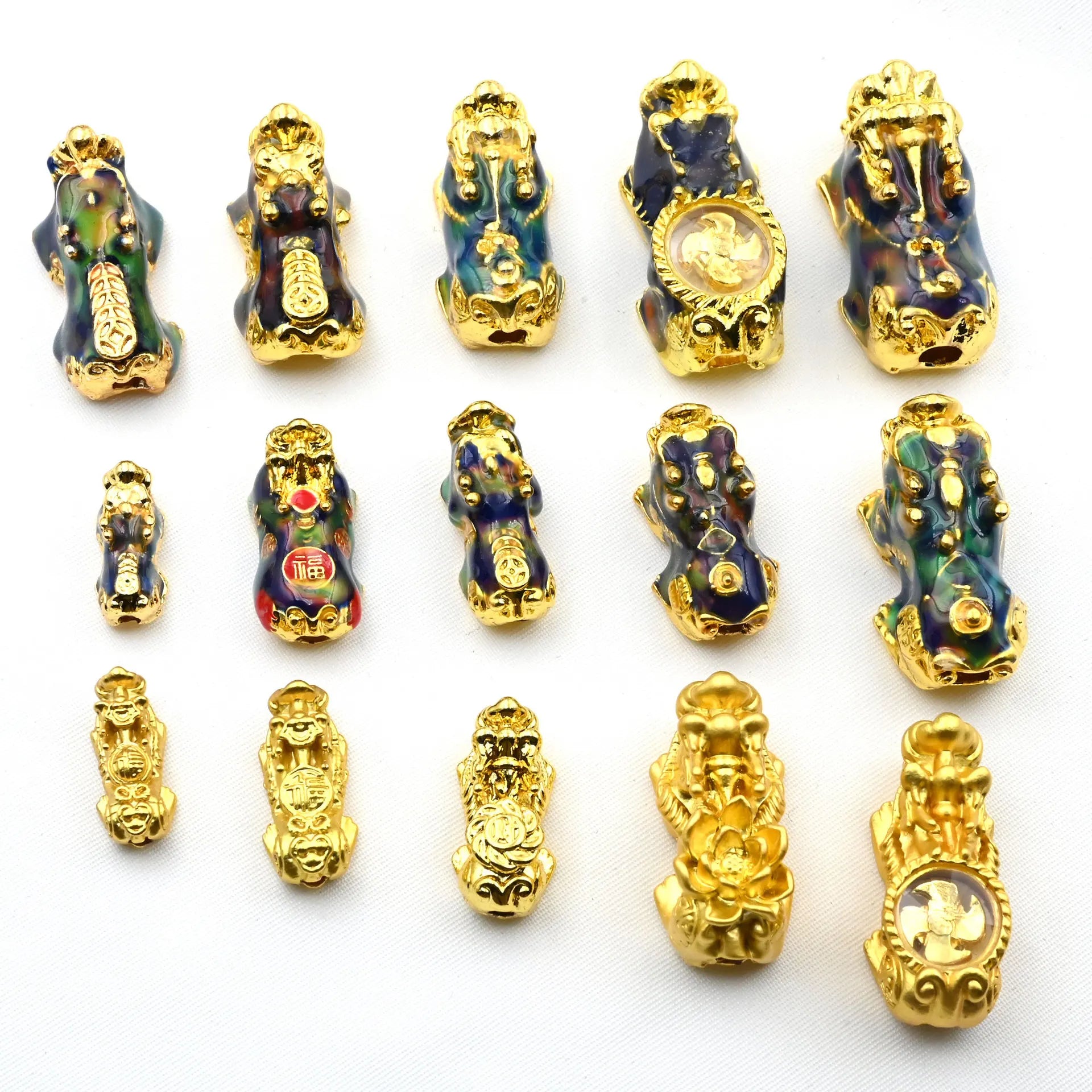 JS1459   Gold Plated Colour Changing Pixiu Pi Yao Beads for Lucky Bracelets Making Supplies