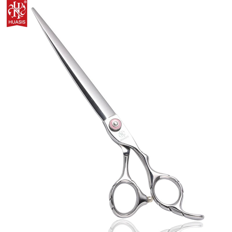 HUASIS HU3-80Z Stainless Steel Pet Grooming Tool Scissors 8inch Finger Adjustable Screw Eco-Friendly Straight Shear for Dogs