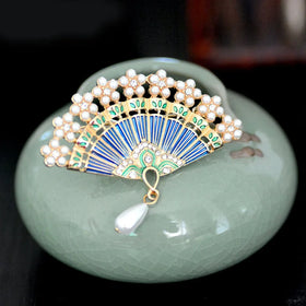 MT092229 Fashion Fan Shape Brooch Women Alloy Brooch Jewelry