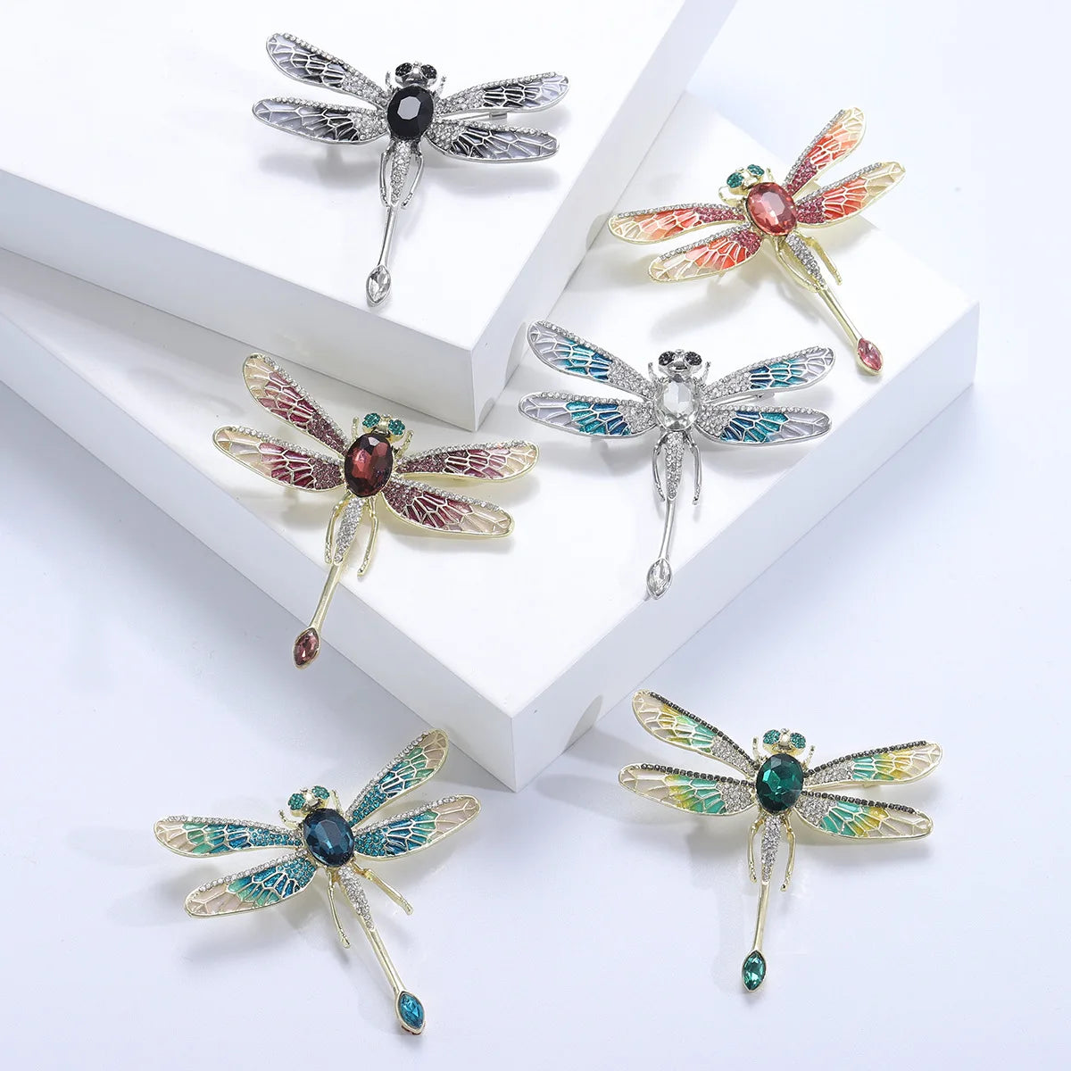 Fashion Women Insect Dragonfly Lapel Brooch Pin Crystal Rhinestone Dragonfly Brooches for Daily Decoration