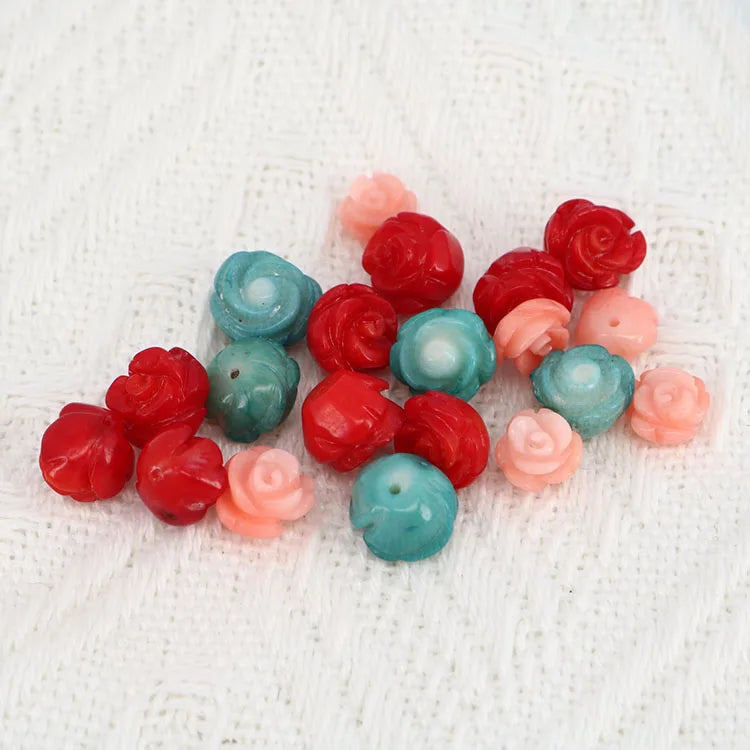 CB8103 Half Drilled Natural Carved Coral Rose Beadshalf Drill Hole Coral Flower Floral Beads for Stud Earring Making