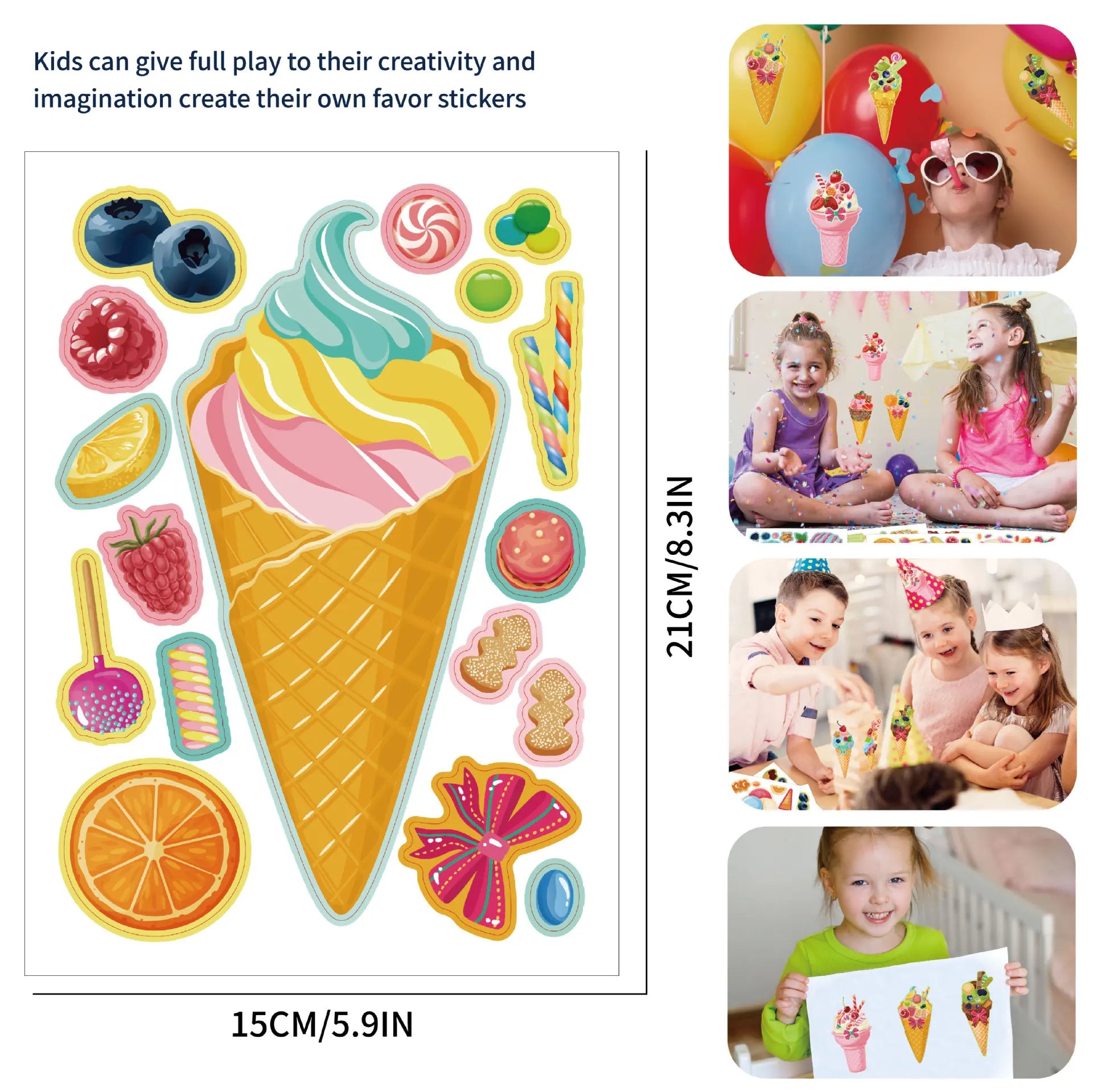 Cute Cartoon Ice Cream Stickers Cute Cartoon DIY Sticker Sheets Notebook Toys Books Decorative Sticker Use 16 Sheets Per Bag