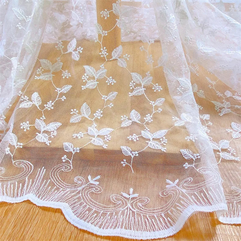 New Style Bridal Wedding Summer Girl Dress Use Embroidery White Black Tulle Mesh Lace Fabric