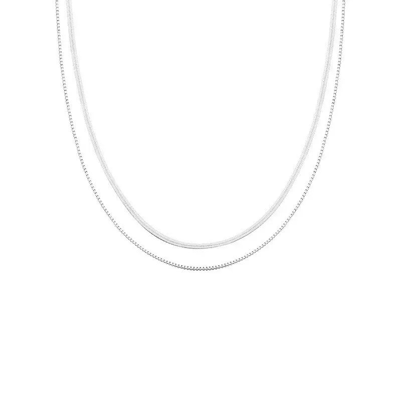 Factory Wholesale  Silver Double Necklace Unisex Flat Snake Link Chain Lobster Clasp Collares for Women Jewelry