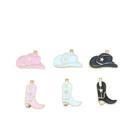 Cowboy Boot Charms for Jewelry Making Enamel Western Cowgirl Boot Hat Pendant Charms for Necklace Bracelet Earring Making DIY