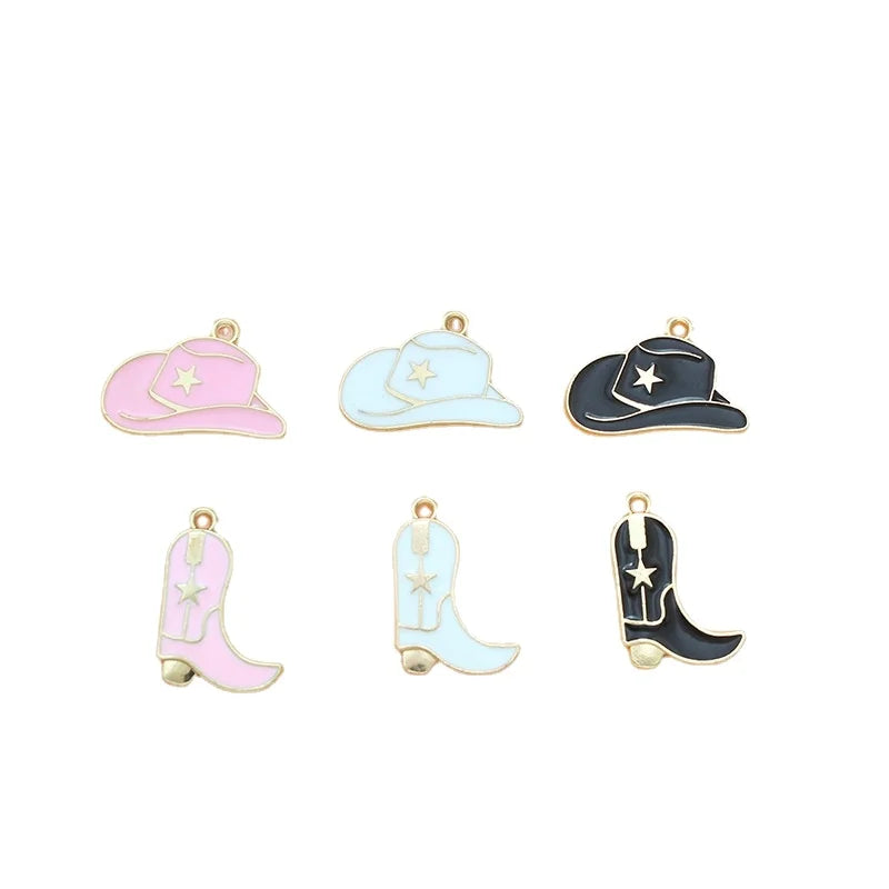 Cowboy Boot Charms for Jewelry Making Enamel Western Cowgirl Boot Hat Pendant Charms for Necklace Bracelet Earring Making DIY