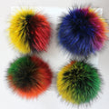 Wholesale Colorful Raccoon Fur Pom Pom With Snap for Hats Animal Fur Fur Ball Hat Decoration Bonnet Pompom Fourrures Amovible