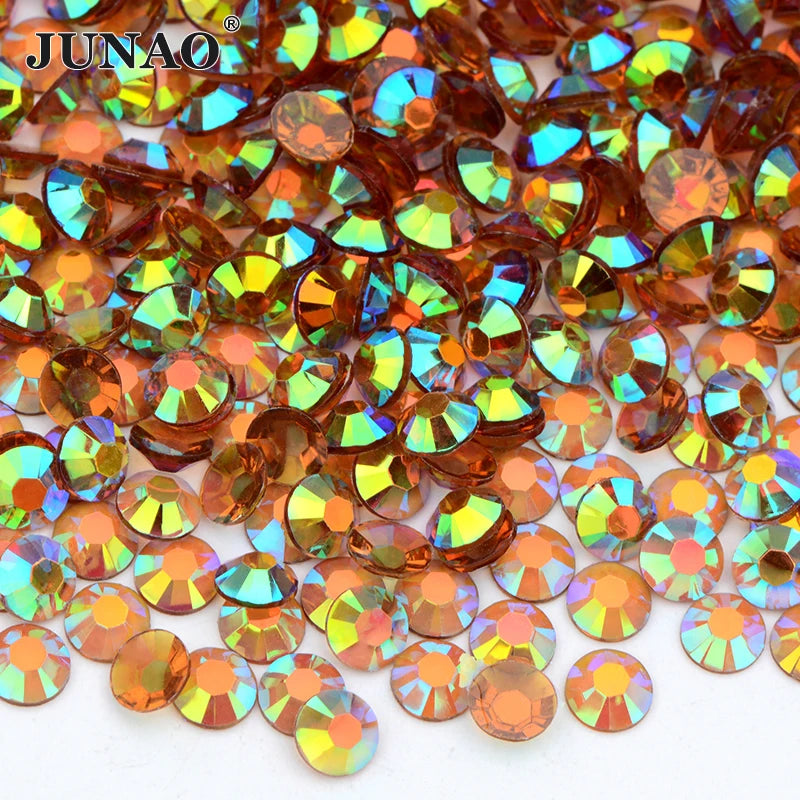 JUNAO Factory Wholesale Transparent Coffee AB Crystals Strass Flatback Resin Rhinestone for Clothing Accessories