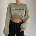F230231 Custom Hoodies Embossing Logo Crop Top Hoodie Women Fleece Letter Pattern Drop Shoulder Crop Sweatshirt