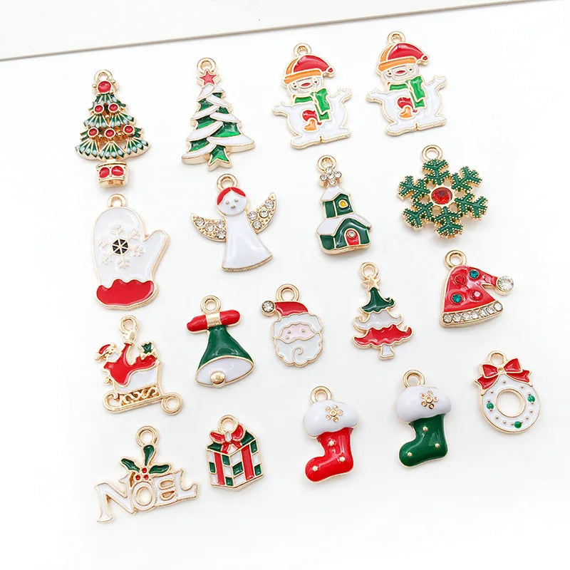 Hot Sale Assorted Christmas Enamel Charms PendantColorful Christmas Beads for DIY Jewelry Making Necklace Bracelet Crafts