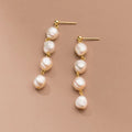 925 Sterling Silver 18K Gold Plated Handmade Baroque Freshwater Pearl Tassel Dangle Earrings for Girls