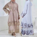 Kimono Open Abaya Malaysia Islamic Clothing Women Muslim Dress Lace Flower Layered Long Sleeve Abaya