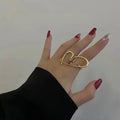 Women Boho Vintage Gold Knuckle Rings Rhinestone Crystal Ring love Two-finger Retro Metal Wide Ring French Ins Luxury