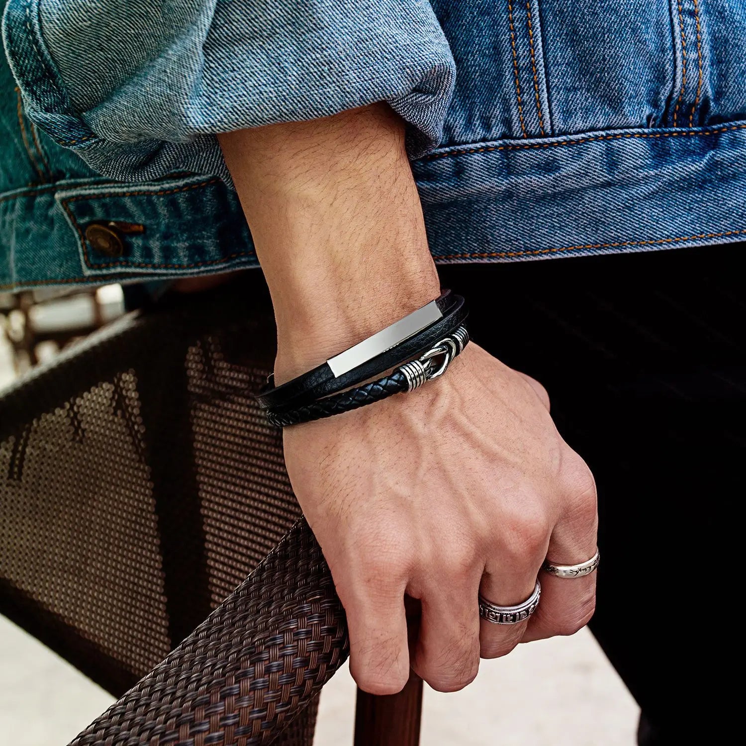 Hot Sale Leather Cord Bracelet Stainless Steel Leather Braided Multi-Layer Men's Stainless Steel Jewelry Bracelet