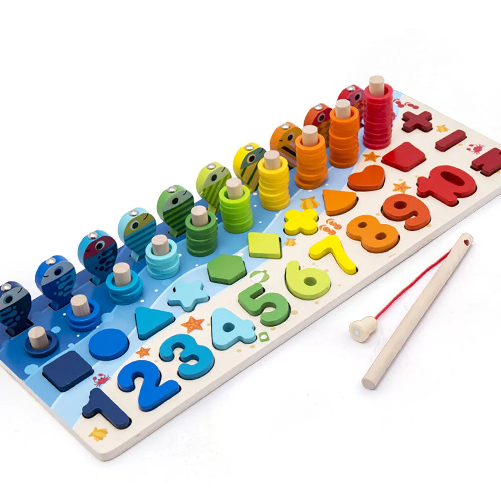 Wooden Number Puzzle Sorting Stacking Block Preschool Educational Math Shape Sorter Counting Game for Toddlers