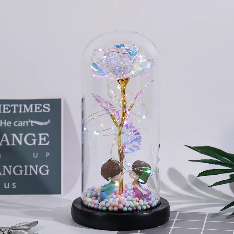 Beauty and the Beast Galaxy Rose Enchanted LED Glass Dome Unique Colorful Gift for Her Christmas Valentine's Day Forever Rose