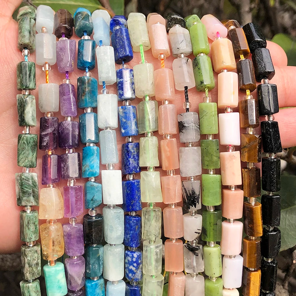 Wholesale 7.5 Inch Natural Stone Beads Cylinder Lapis Lazuli Canadian Jade Aquamarines for DIY Jewelry Making