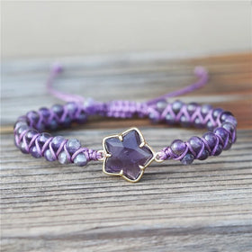 Bohemian Healing Natural Stone Amethyst Star Beads Braided Bracelet Women Handmade Woven Cuff Bracelet Lovers Jewelry Wholesale