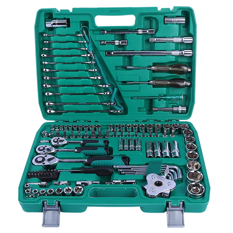 Set of 121pcs Home Mechanic Ratchet Wrench Socket Combination Tool Set Manual Repair Tool Kits for Cars Motorcycles and Bicycle