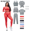 RUIQUWIN New Fashion Arrivals OEM Custom Logo Seamless Sport Fitness Yoga Wear High Waist Leggings Gym Bra Panties Yoga Sets