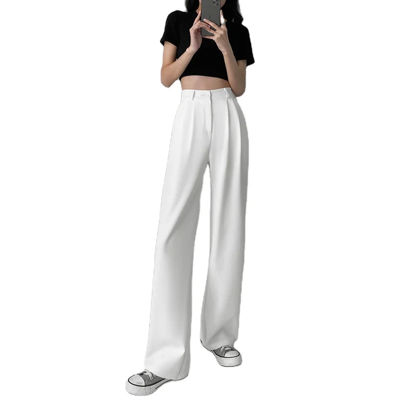 Fashion Casual Solid Color Wide Leg Pants High Waist Drawstring Women Pants